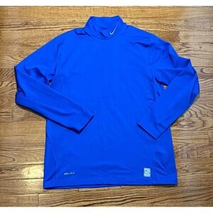 Nike Pro Combat Shirt Mens Blue Large Compression Fitted Swoosh Mock Dri-fit Gym